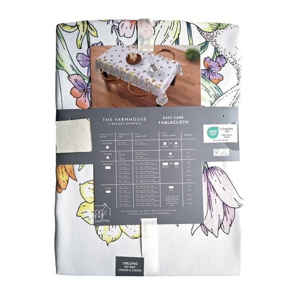 RACHEL ASHWELL Spring Easter Bunny Rabbit 60 x 120" Floral Tulips Tablecloth NEW - Picture 4 of 9